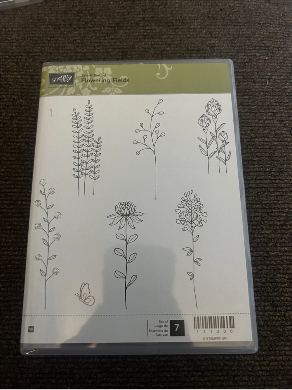 Stampin up Flowering Fields 7 PC Clear Mount Rubber Stamp Set Flowers